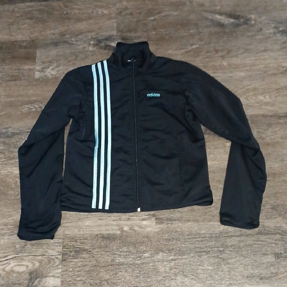Adidas Black Track Jacket with Blue Stripes, Gentle Used, Sz Small - Picture 1 of 3